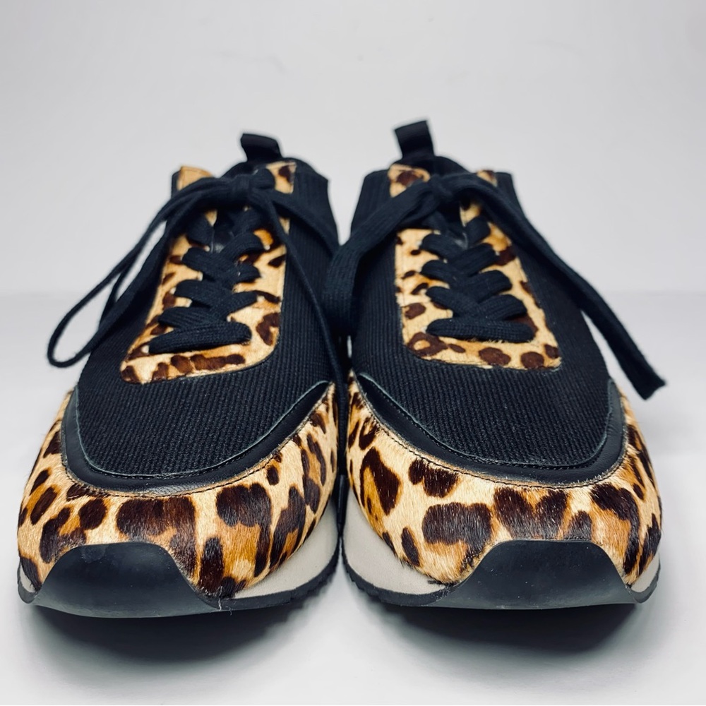 LOEFFLER RANDALL sz 9.5 Low Top Sneakers Brown Black Leopard Calfhair Leather